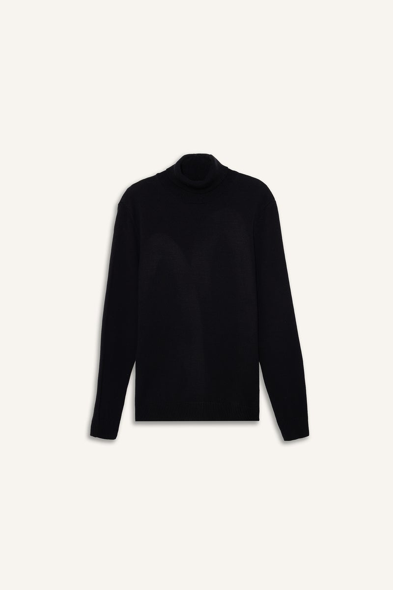 DeFacto Black Man Black Slim Fit Turtleneck Basic Knitwear Pullover Casual - Image 4